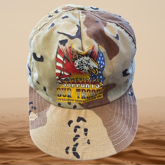 VTG 1991 Operation Desert Storm Plastic Snapback Ball Cap Hat Camo Eagle OSFA - Picture 2 of 13